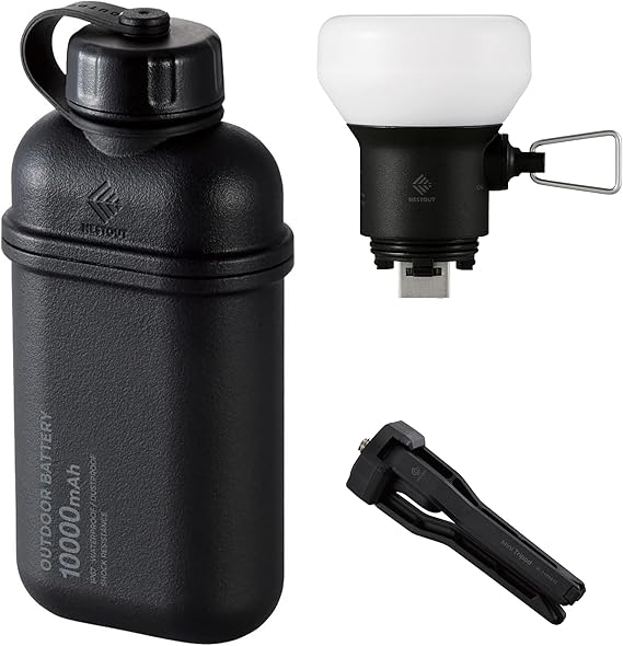 ELECOM NESTOUT Portable Charger and Lamp, 10000mAh Outdoor Battery Power Bank, 20W USB-C Fast Charging PD, Battery and Light for Camping, 300 Lumen LED Lantern Lamp-1 (Black)