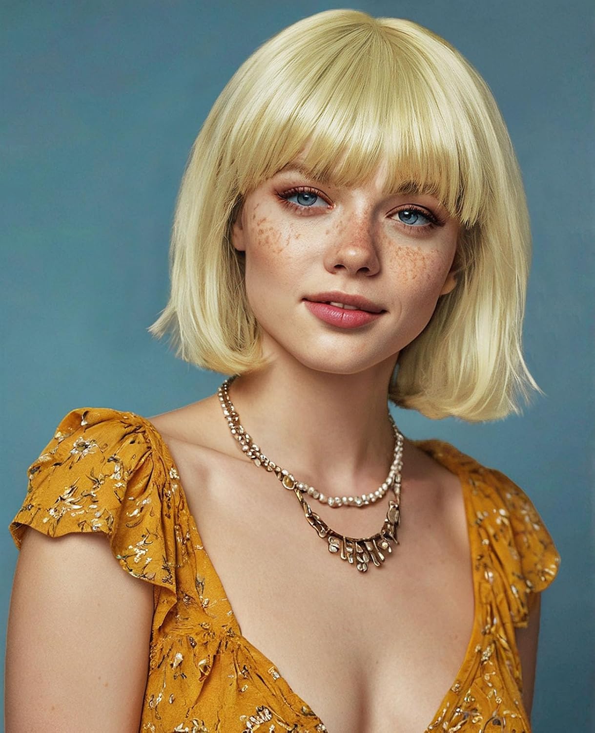 Blonde Wig with Bangs for Women, 12 Inch Straight Short Blonde Bob Wig, Synthetic Colorful Bob Wigs, Natural Looking Heat Resistant Fiber Bob Wig for Girls Daily Party Use,Cosplay Wig