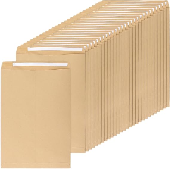 100 Pcs A4/C4 Kraft Paper Envelope, 32.5 x 23cm Brown Self Seal Envelopes, 80 GSM, for Office Home