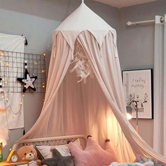 Bed Canopy for Girls, Kids Bed Curtain Bed Room Decor Hanging House Castle Reading Nook Dream Tent Full Queen Size(Light Pink)