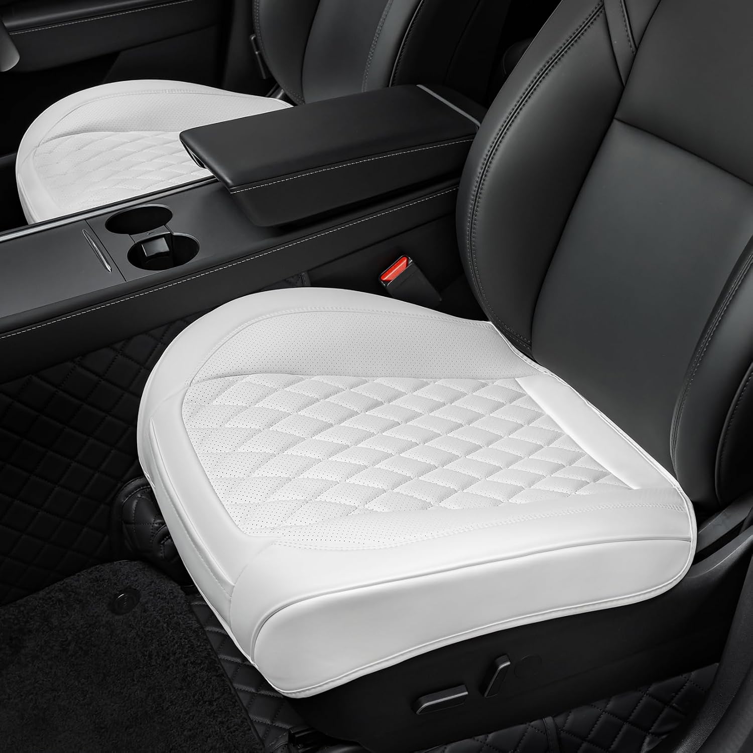 2PCS Front Bottom Seat Covers Fit for Tesla Model Y/3, Breathable Luxury Leather Car Seat Cover Anti-Slip Full-Wrap Protector Compatible with 2025 2024 Model Y/3 (White)