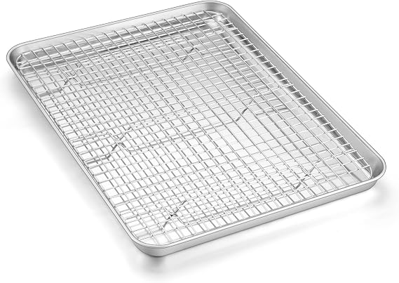 Homikit Baking Sheet with Wire Rack Set (1 Pan+1 Cooling Rack), 16" x 12" | Stainless Steel Jelly Roll Pan with Grid Cooling Rack, Nonstick Baking Cookie Bacon Tray for Oven Cooking, Dishwasher Safe