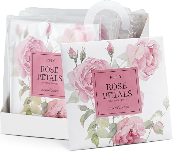 12 Pack Rose Scented Sachets, Air Freshener for Home & Small Spaces | Hanging Sachet Bags with Retractable Hook; Closet Deodorizer & Odor Eliminator for Drawers, Shoe Cabinets, Cars & Luggage