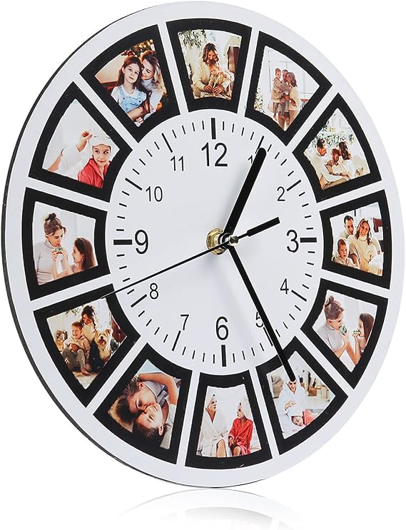 ALBERTBAND Personalized Photo Wall Clock- Custom Your Photo Text Logo On The Wall Clock Picture Hanging Time Clock Gift for Mom Dad Couple Birthday Wedding