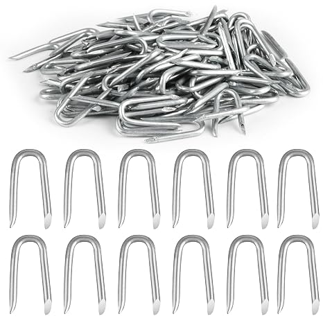 120 Pcs Galvanised U Nails for Fencing, U Shaped Nails, Steel Chicken Wire Fencing Staples, Netting Staples, Fence Staples for Wire Mesh Woven Fencing