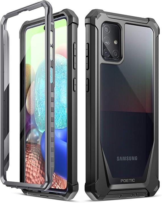 Poetic Guardian Series Samsung Galaxy A71 5G Case - Full-Body Hybrid Shockproof Bumper, Built-in Screen Protector, Black/Clear