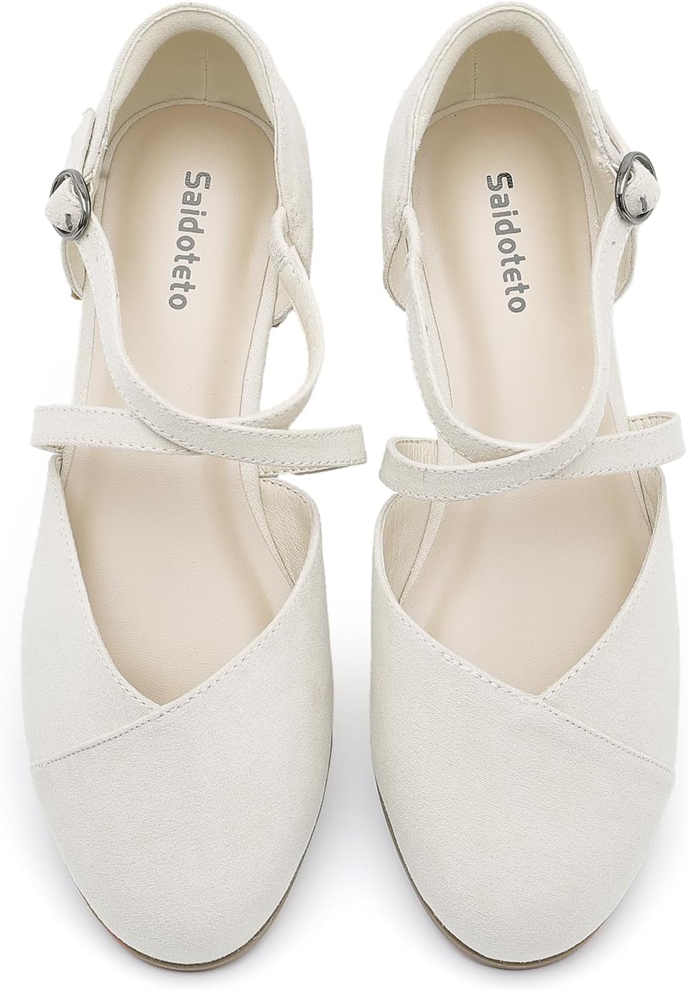 Saidoteto Womens Ankle Strap Flats - Comfortable Round Toe Dress Shoes with Adjustable Buckle, Criss-Cross Design for Work, Wedding, Office & Casual