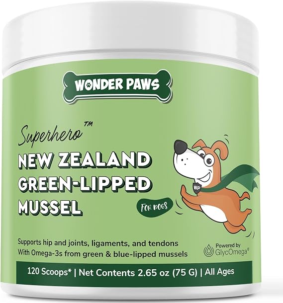 Premium Green Lipped Mussels for Dogs Pure New Zealand Green Lipped Mussel Powder with Blue Lipped Mussels for Dogs for Hip and Joint Flexibility, Mobility, Strength, Tendons and Muscles 2.60oz