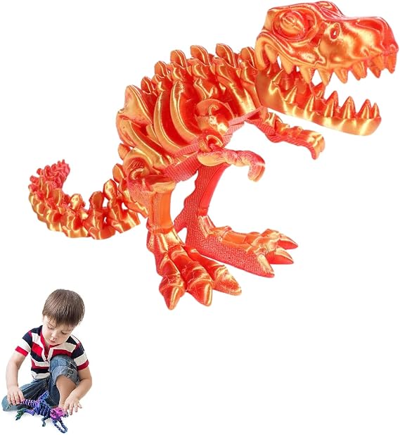 3D Printed Dinosaur Bones - Articulated T-Rex Skeleton Fidget Toy for Home Office Decor, Poseable T-Rex with Flexible Joints for Stress Relief and Anxiety (Red)