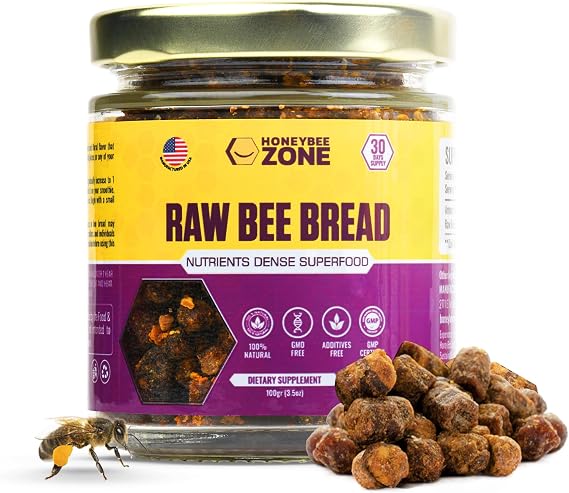 HONEYBEEZONE-Raw Bee Bread-Perga, Fermented Bee Pollen Superfood, Single Ingredient Food, Nutrient-Dense, Naturally Fermented, Non-GMO, Gluten-Free, 3.5 oz