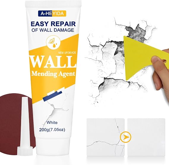 Drywall Repair Kit - 200g Plaster Wall Repair Kits Easy to Fill Holes in Home Wall and Quick Repair Crack, Wall Repair Paste with Seam Tape and Scraper Spackle (White)