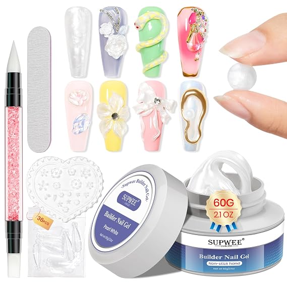 60g 3D Sculpting Gel for Nail art, Solid Builder Gel Pearl White, No Stick Hand 3D Hard Gel for Nail Sculpting & Art, Nail Extension & Carving, 5D Ribbon Bow Designs