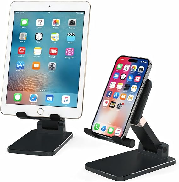Adjustable Phone Stand for Desk - Foldable Cell Phone Holder for All Phones and Android Devices(1 Pack Black)