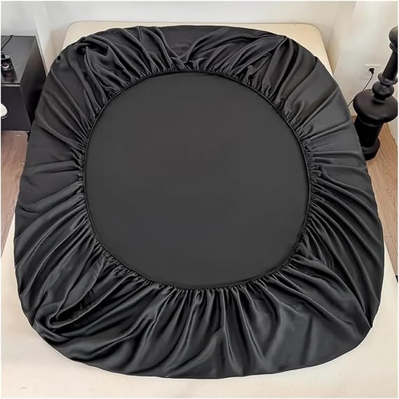 Fitted Sheet 3pcs Fitted Sheet Set Solid Color Smooth Mattress Cover with Elastic Bands for 1.2/1.5/1.8m Bed(Black,150x200cm 3pcs)