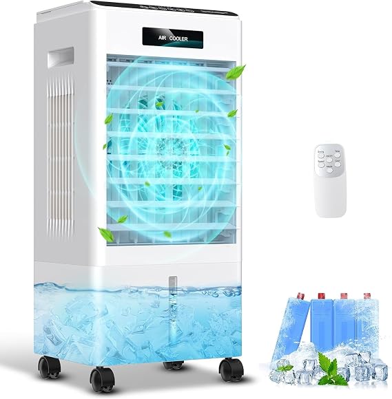 Portable Air Conditioners, 8000 BTU Portable AC Unit with 3 Speeds, 3 Modes, 8L Evaporative Air Cooler w/7H Timer, 90Oscillation, Remote Control Air Conditioner for Bedroom, Small Room, Home (White)