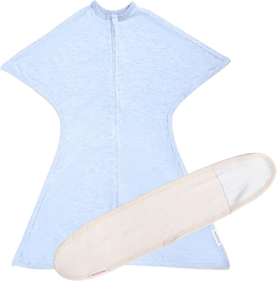 SleepingBaby Zipadee-Zip Transition Swaddle and Snuggle Strap Bundle - Roomy Baby Swaddle Blanket with Zipper Convenience and Wearable Blanket Accessory - Heather Baseline Blue Zipadee-Zip S