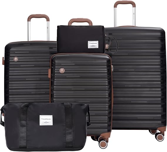 Travelhouse 5-Piece PP Hardside Luggage Set with Spinner Wheels & TSA Lock | Lightweight PP set: 20" carry-on + 24" + 28" checked + expandable duffel + toiletry bag