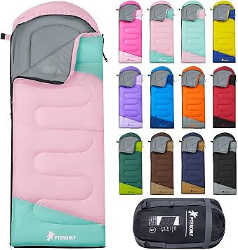 PTEROMY Sleeping Bags for Adults, Lightweight and Machine Washable, Water Resistant Backpacking Camping Sleeping Bag for Warm Cold Weather, Camping Essentials for Hiking Travel