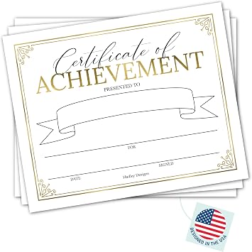 Certificate of Achievement Awards -25 Bulk Award Certificates for Students & Employee of the Month, Gold Certificate Paper, Superlative Academic Excellence End of School Certificates of Completion