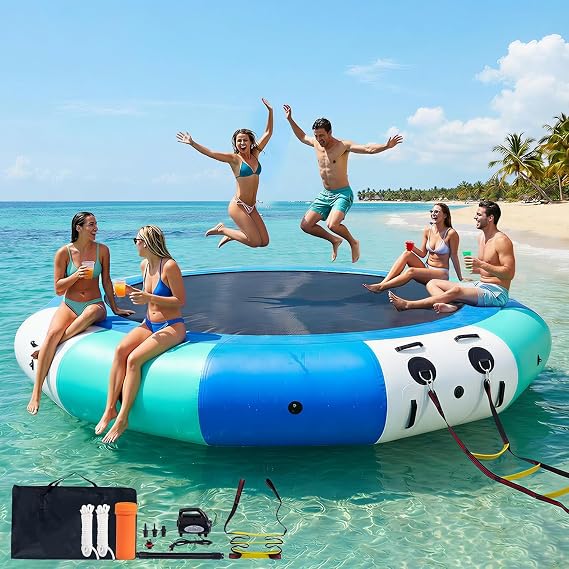 COOLWAVE 10/12/15FT Inflatable Water Trampoline for Lake with Pump