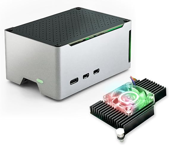 ElectroCookie Raspberry Pi 5 Case, Aluminum Compact Case with Active Cooling Fan (Silver)