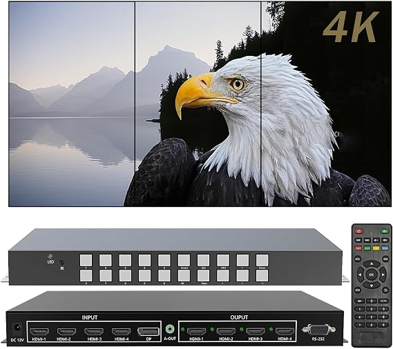 ICUIXIAN 4K Video Wall Controller 1x3 Vertical 1x4，4x1，3x1 Supports DP+HDMI Input, 3840x2160@60Hz Ultra HD TV Wall Controller Supports 90°-180°-270° Rotation And Vertical Stitching Edge Fusion