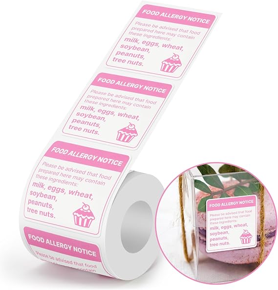 2"x2" 300pcs Square Food Allergy Stickers Waterproof for Party, Restaurants, Allergen Warning Stickers for Food, Kitchen