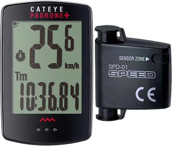 CATEYE Padrone Plus Bike Computer | Wireless Speed Tracking for Cyclists, FlexTight Mount, Automatic Start/Stop, Backlight Display with Night Mode