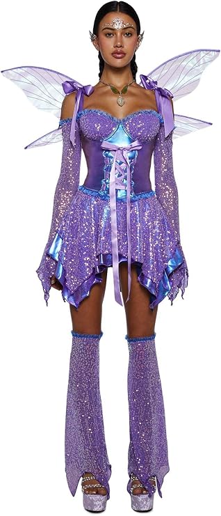 Dolls Kill Cyber Fairy Costume Set by Trickz N' Treatz Womens Sequin Fairy Dress with Wings and Accessories
