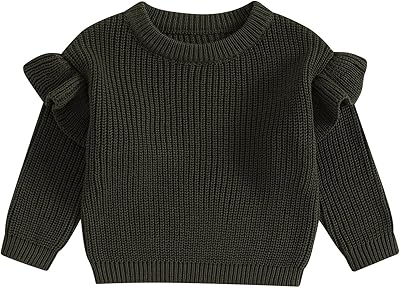 Newborn Baby Girls Knit Sweater Ruffle Long Sleeve Crewneck Sweaters Toddler Solid Color Pullover Kid Tops