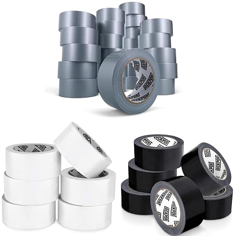 Lockport Heavy Duty Duct Tape Super Pack 36 Rolls - Silver Duct Tape 24 Rolls 30 Yds 2 Inches + Black Duct Tape 6 Rolls 20 Yds 2 Inches + White Duct Tape 6 Rolls 20 Yds 2 Inches