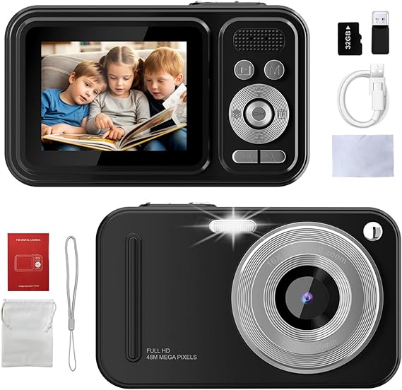 Entry Level Digital Camera 2k, 48 Million Pixels, 32GB Memory, Anti Shake 2.4-inch Screen, Multiple Different Filters (Black)