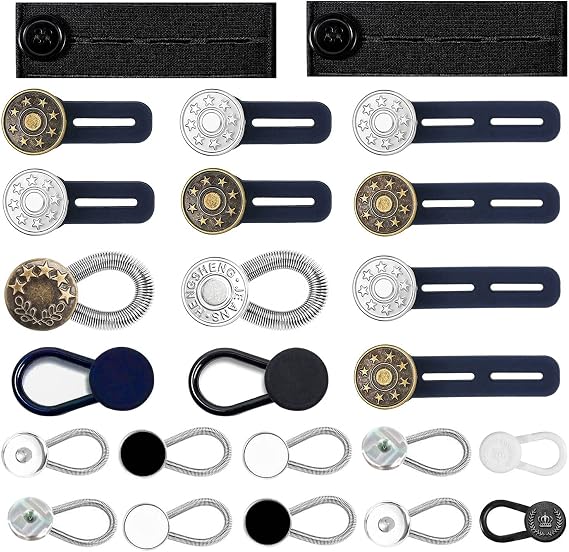 24 Pcs Collar Extenders for Mens Shirts, Button Extenders Set for Jeans | No-Sew Invisible Collar Stays Neck Extenders, Flexible Adjustable Elastic Waist Extender Button For Pants Dress Shirts