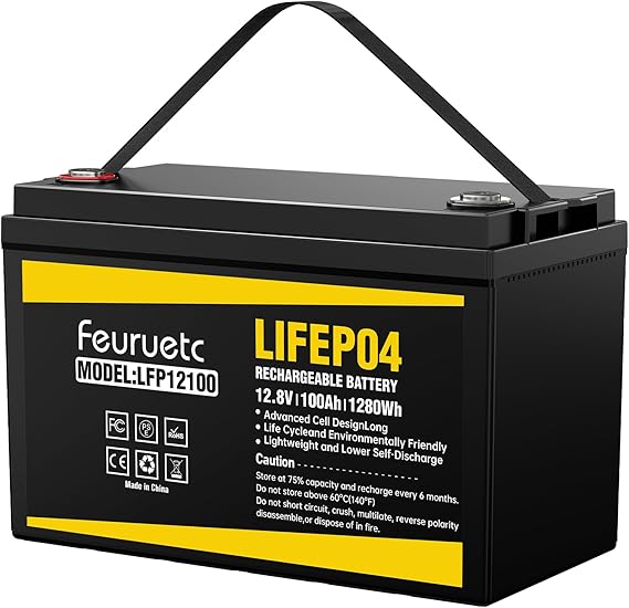 12V 100Ah LiFePO4 Solar Battery Deep Cycle Lithium Battery for Solar Systems, Off-Grid, RV, Marine, and Backup Power with 15000+ Cycles, Lightweight, Maintenance-Free
