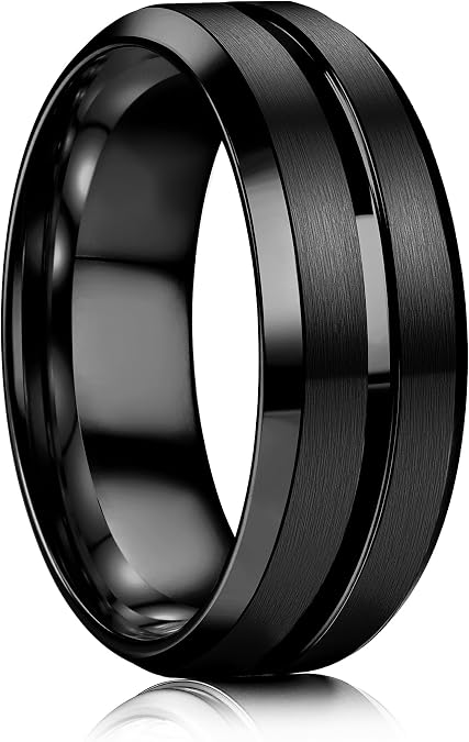 YADOCA Stainless Steel Wedding Ring for Men Women Wedding Band Rings | 8MM Gold Silver Black Classic Groove Engagement Mens Rings Size 6-14 Comfort Fit