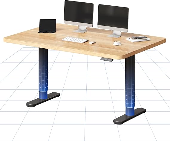 FLEXISPOT Electric Standing Desk One Piece Desktop CylineX 140x80, Height Adjustable Sit Stand Up with Memory Smart Panel, Black Frame and Maple Top