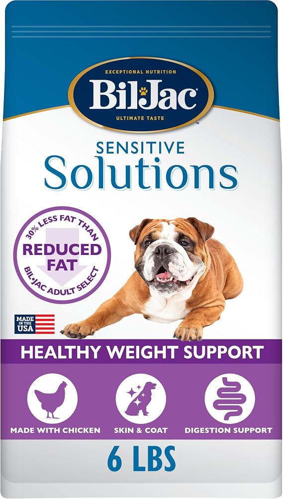 Bil-Jac Sensitive Solutions Healthy Weight Dry Dog Food with Chicken | 6 lb | 30% Less Fat Than Bil-Jac Adult Select with Real Chicken, Fiber, Prebiotics & Probiotics for Healthy Weight & Digestion