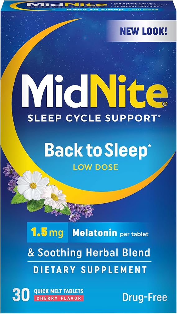 MidNite Back to Sleep 1.5 mg Low Dose Melatonin Sleep Aid, 30 Tablets