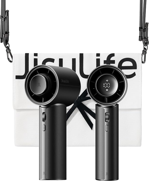 JISULIFE Handheld Fan - NextGen Cooling: 30H Max Runtime, 100Speed Turbo Air, Premium PU Leather, Aroma Pod Innovation, Portable Fan for Travel, Gifts for Women Men- Velvet Black (Pro1 Mini)
