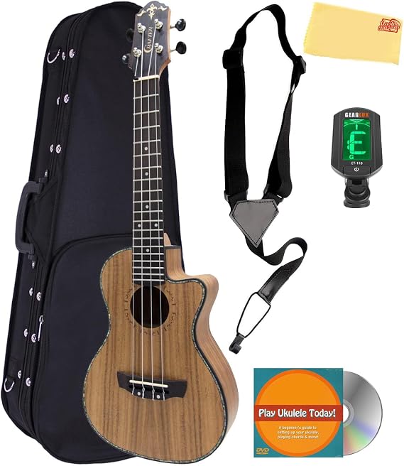 Crafter UC-250C Koa Concert Ukulele Bundle with Hard Case, Tuner, Strap, Austin Bazaar Instructional DVD, and Polishing Cloth