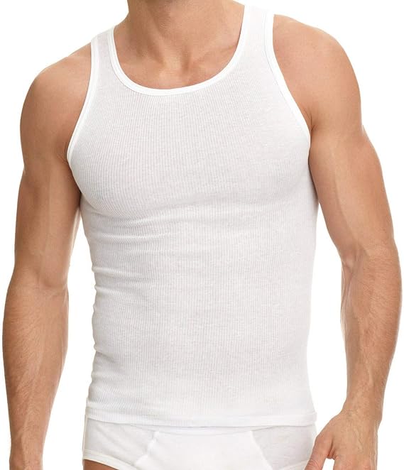 Mens 100% Cotton Tank Top A-Shirt Wife Beater Undershirt Ribbed Black 6 Pack (White, XX-Large)