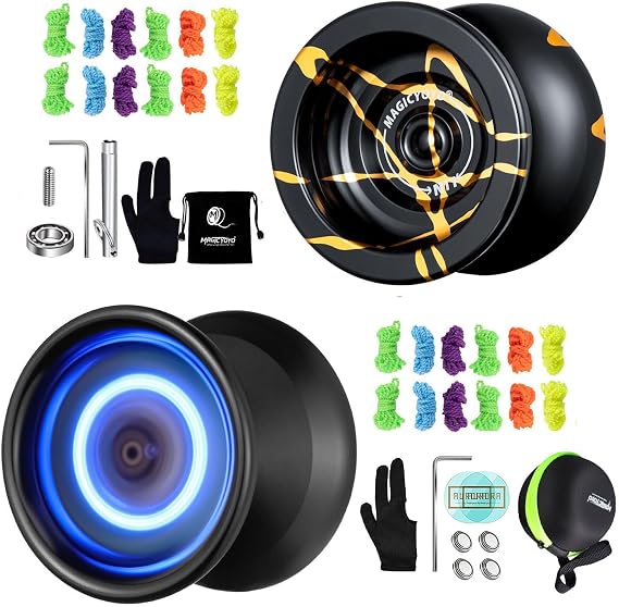 Pack of 2 Yoyos- MAGICYOYO N11 Black with Golden Dual Purpose Yoyo+ Y02 Black Yoyo Blue LED Unresponsive Yoyo