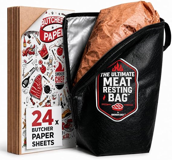 The Ultimate Meat Resting BagTM - 21" Black Heavy-Duty Insulated BBQ Blanket for Resting Meat - BBQ Blanket for Brisket - 24 x Butcher Paper Sheets - Leakproof - Fathers Day Gift for Dad