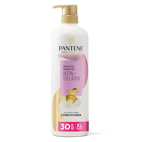 Pantene Infinite Lengths Conditioner with Biotin + Collagen, Strengthens Brittle Hair, Up to 90% Less Breakage, 1 Minute Miracle, Safe for Color Treated Hair, Floral Scent, 30 Fl Oz