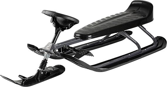 STIGA Snowracer King Size GT Snow Sled with Brake and Steering Wheel for Children and Adults - Grey/Black