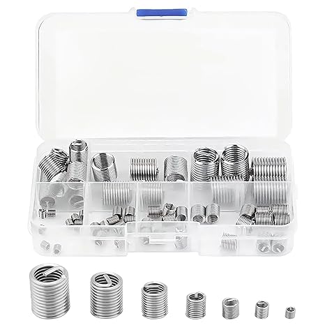 60 Pcs Self-Tapping Thread Inserts, M3 M4 M5 M6 M8 M10 M12 Stainless Steel Helicoil Thread Repair Insert Kit for Metal,Plastic, Industrial Maintenance, Automotive,DIY Projects
