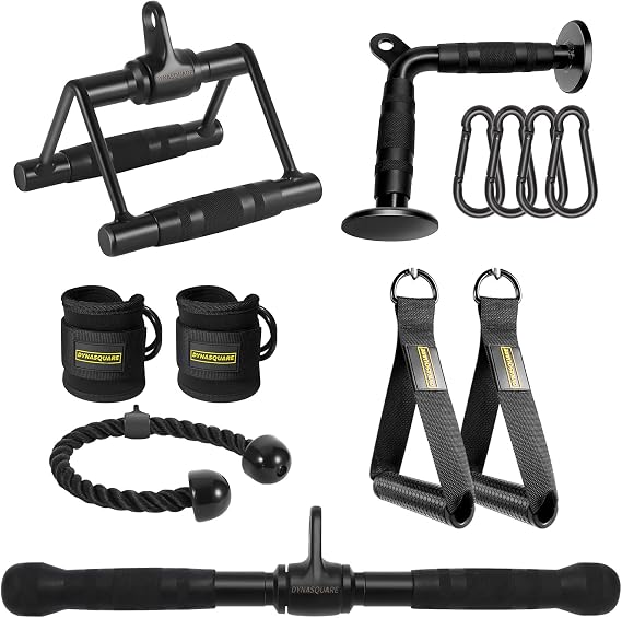 Cable Machine Attachments Set Combo, Heavy Duty Solid Steel LAT Pulldown Attachments with Exercise Handles &amp; Ankle Straps, Home Gym Machine Accessories