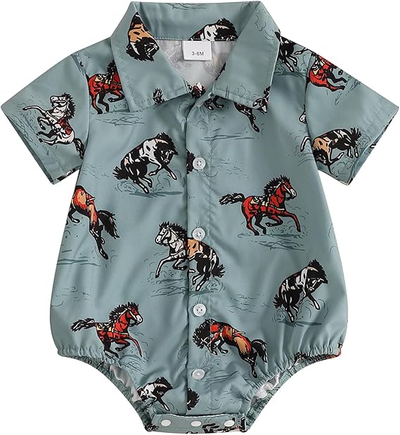 Kayotuas Western Baby Boy Clothes Cowboy Shirt Romper Long/Short Sleeve Button Down Dress Bodysuit Infant Gentleman Outfits