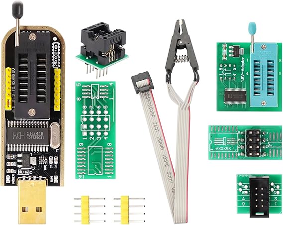 EEPROM Programmer Kit Module Binghe 3.3V/5V SOIC8 SOP8 Test Clip + CH341B Programmer + 1.8V Converter + SOP8 to DIP8 Converter for EEPROM 25cxx / 24cxx