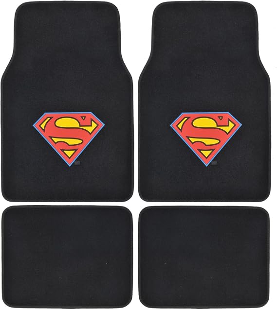 A Set of 4 Universal Fit Plush Carpet Floor Mats for Cars / Trucks - Superman...